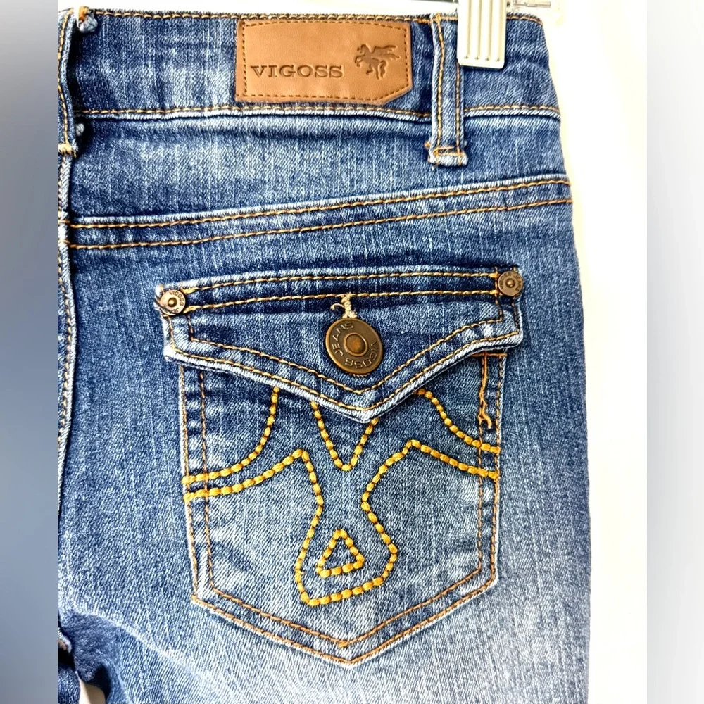 Vigoss Mid Rise Skinny Jeans With Back Flap Pockets With Orange Embroidery - Picture 10 of 14